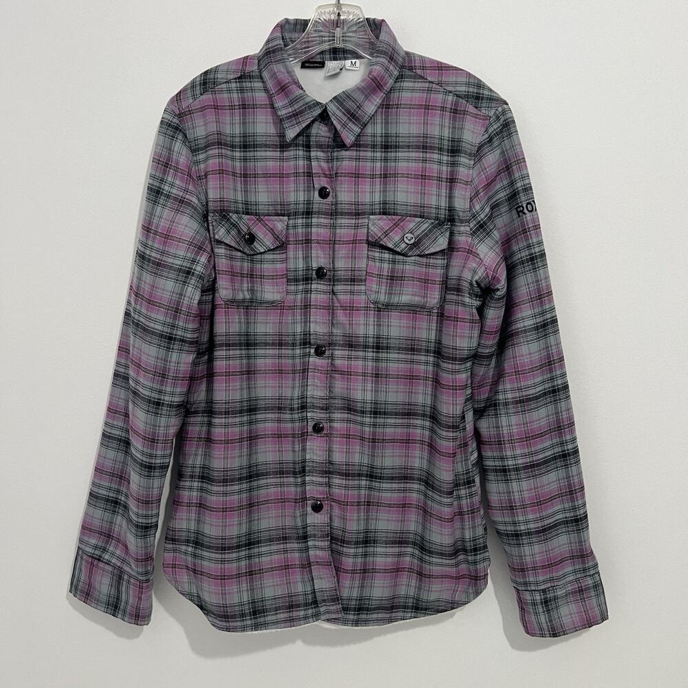 Roxy Women’s Size M Pink/Gray Plaid Flannel Fleece Lined Shacket/Jacket Cowgirl